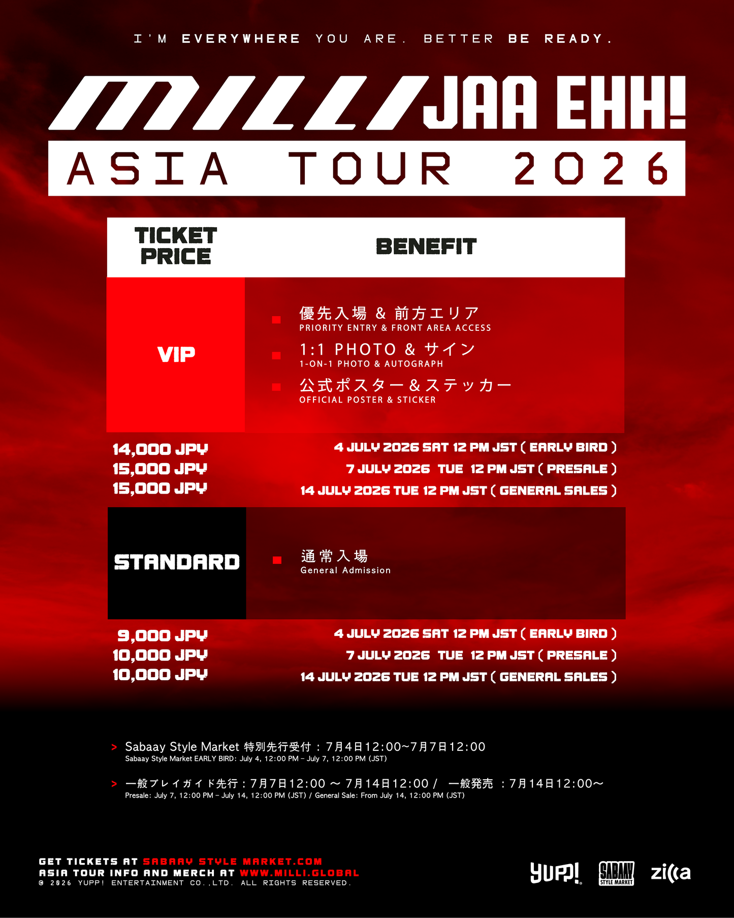 【General Ticket】MILLI JAA EHH! ASIA TOUR 2026 IN TOKYO